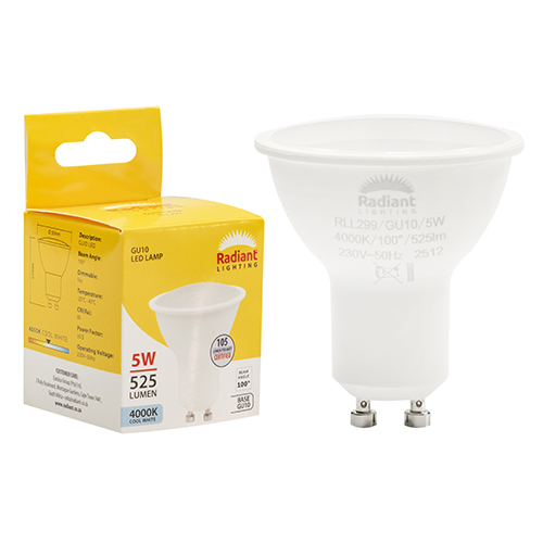 GU10 Frosted Lens 5w LED 4000K Non Dimmable 105lm - Radiant Lighting