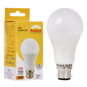 A60 12W LED B22 3000K 105lm
