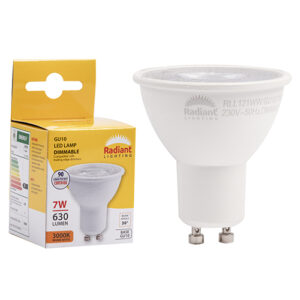 GU10 Clear Lens 7W LED 3000K Dimmable 105lm