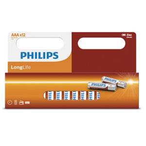 ***Philips Longlife Zinc AA Batteries 1.5V 12 Pack Window