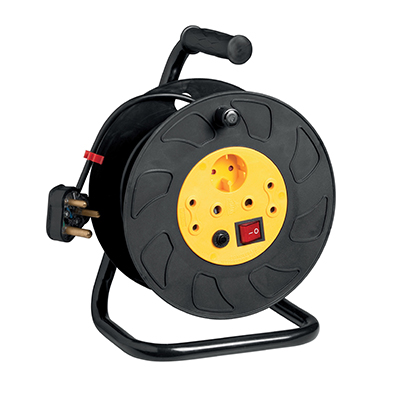 Plastic Reeler 2x10A 1xSchuko Switch+O/L 20m 10A Cable