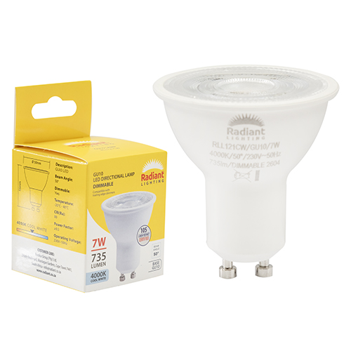 GU10 Clear Lens 7W LED 4000K Dimmable 105lm