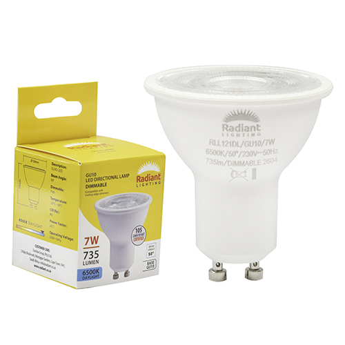 GU10 Clear Lens 7W LED 6500K Dimmable 105lm
