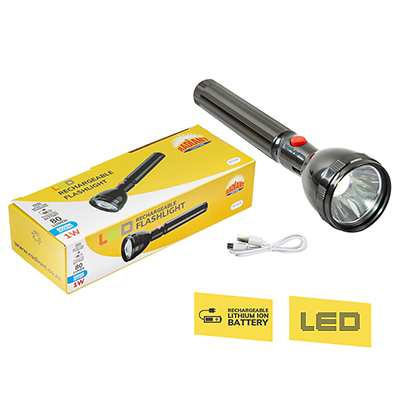 ***Rechargeable Flashlight Black LED 1w 6500K