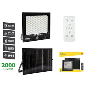 Solar Floodlight & Remote LED 2000lm 6500K
