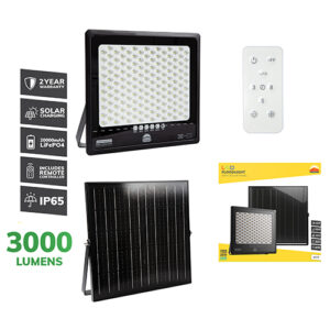 Solar Floodlight & Remote LED 3000lm 6500K