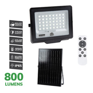 ***Solar Coastal Floodlight & Remote LED 6500K 800lm