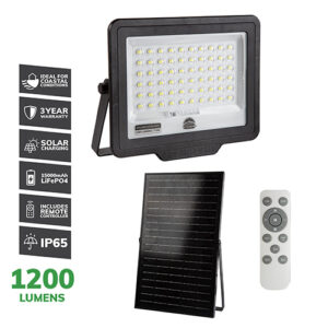 ***Solar Coastal Floodlight & Remote LED 6500K 1200lm