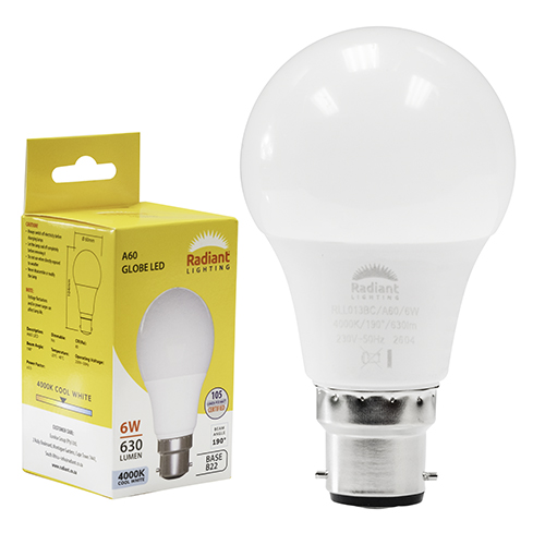 A60 6W LED B22 4000K Box 105lm